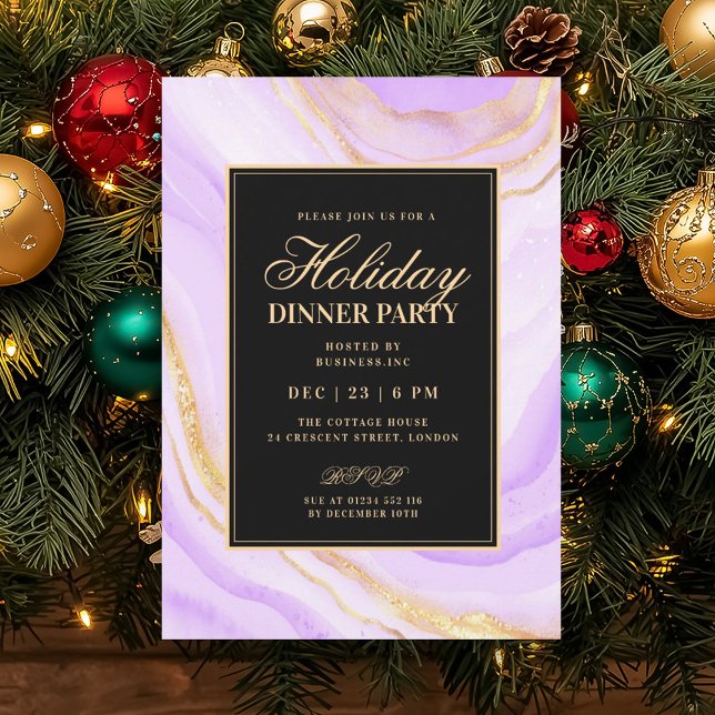Formal Purple Glam FAUX Marble Holiday Dinner  Invitation (Formal Purple Glam FAUX Marble Holiday Dinner Invitation)
