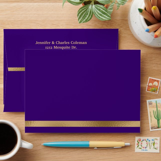 Formal Purple & Gold Invitation Envelope (Desk)