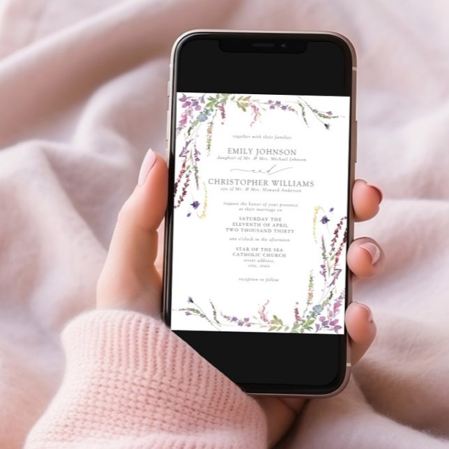 Formal Purple Wildflower Wedding Invitation (Creator Uploaded)