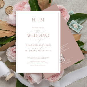 Formal QR Code Dusty Rose Monogram Script Wedding Invitation