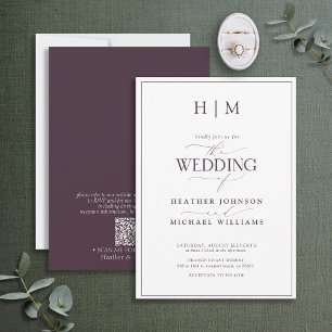 Formal QR Code Plum Purple Monogram Wedding  Invitation