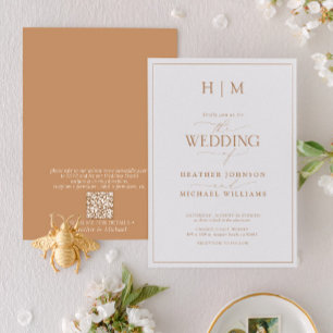 Formal QR Code Terracotta Monogram Script Wedding Invitation