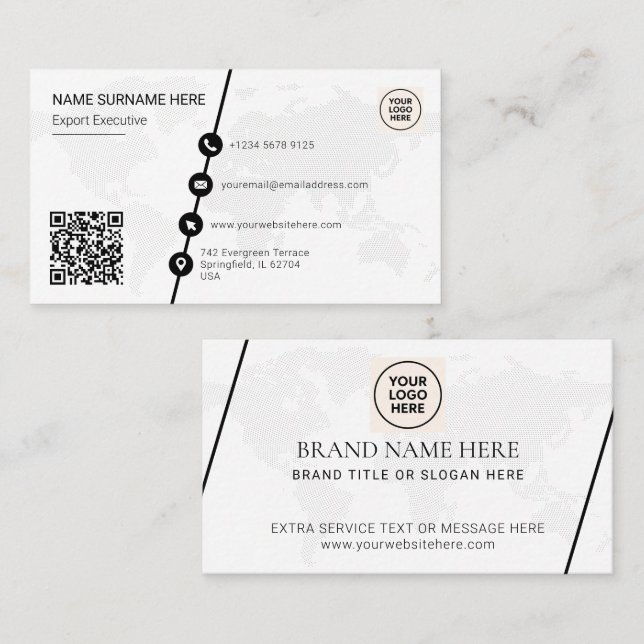 Formal QR Code World Map Business Card (Front/Back)