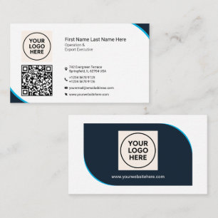 Formal QR Professional Modern Navy Blue Corporate Business Card