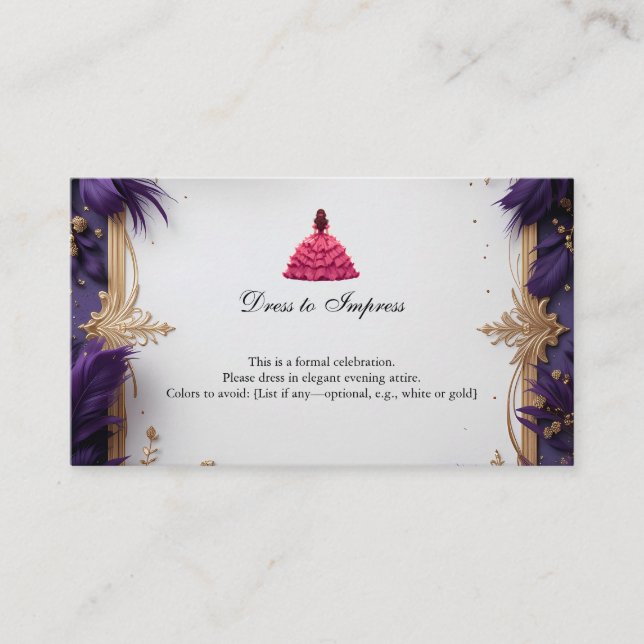 Formal Quinceañera with Dress Code Instructions Enclosure Card (Front)