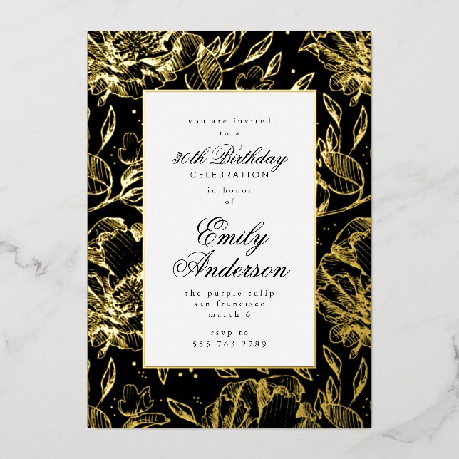 Formal Real Gold Hand Drawn Floral Birthday (Front)