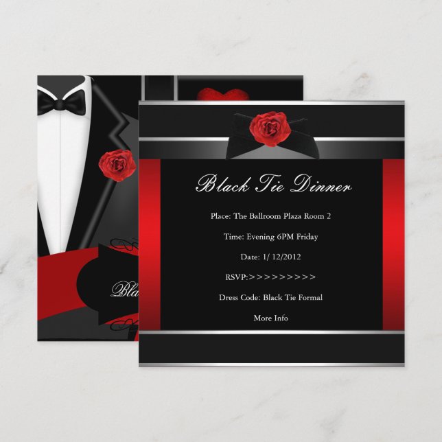 Formal Red Black Tie Dinner Corporate Invite (Front/Back)