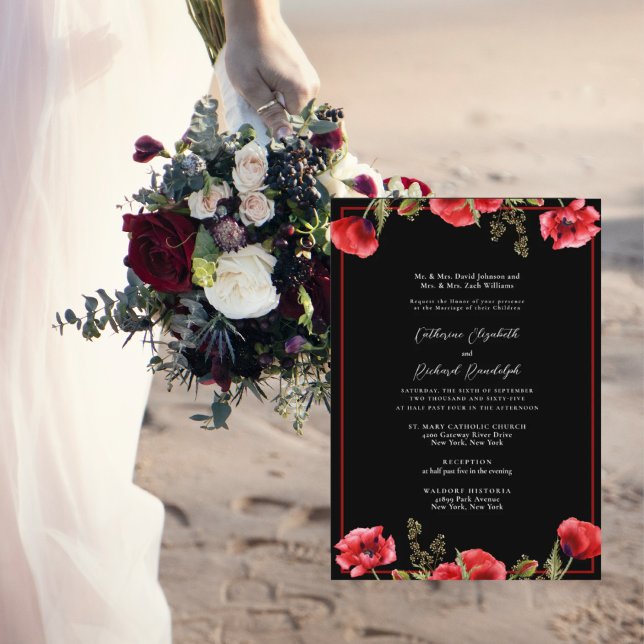 Formal  Red Floral Black Wedding  Invitation (Creator Uploaded)