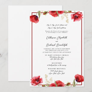 Formal Red Floral Red & White Wedding Invitation