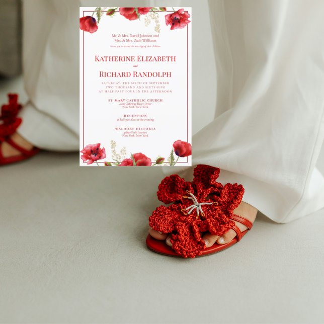 Formal Red Floral & White Wedding Invitation (Creator Uploaded)