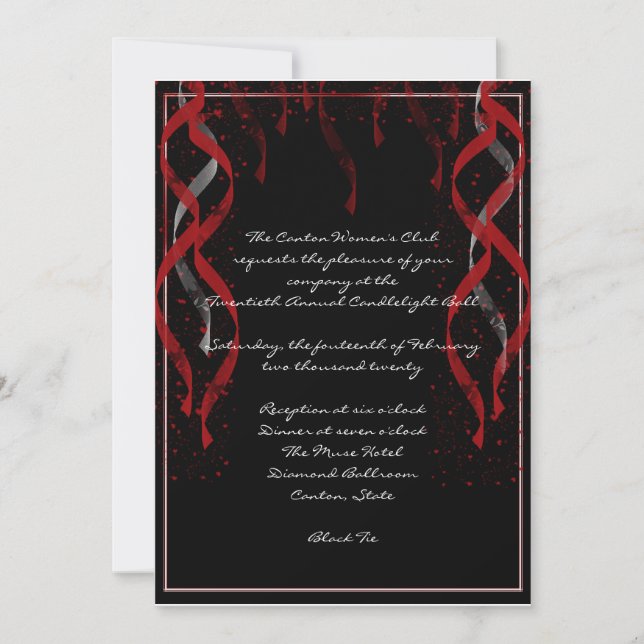 Formal Red Ribbon Heart Valentine Party Invitation (Front)