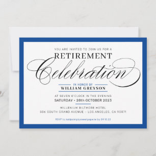 FORMAL RETIREMENT PARTY modern fancy royal blue Invitation