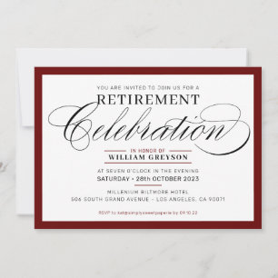 FORMAL RETIREMENT PARTY modern maroon burgundy Invitation