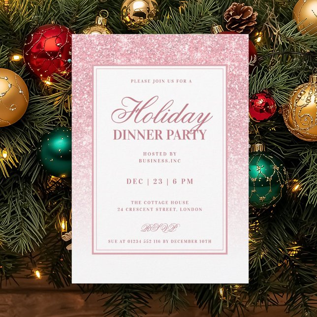 Formal Rose Gold FAUX Glitter Holiday Dinner  Invitation (Formal Rose Gold FAUX Glitter Holiday Dinner Invitation)