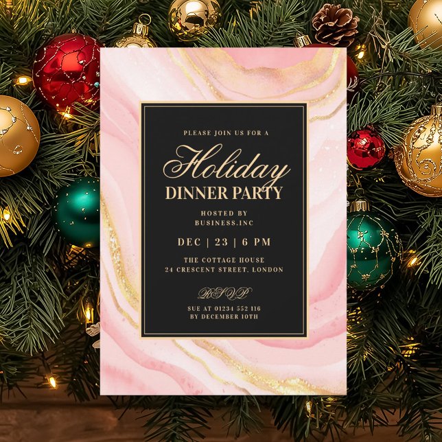 Formal Rose Gold Glam FAUX Marble Holiday Dinner  Invitation (Formal Rose Gold Glam FAUX Marble Holiday Dinner Invitation)