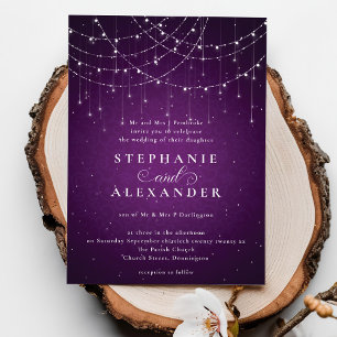 Formal Royal Purple Elegant String Lights Wedding Invitation