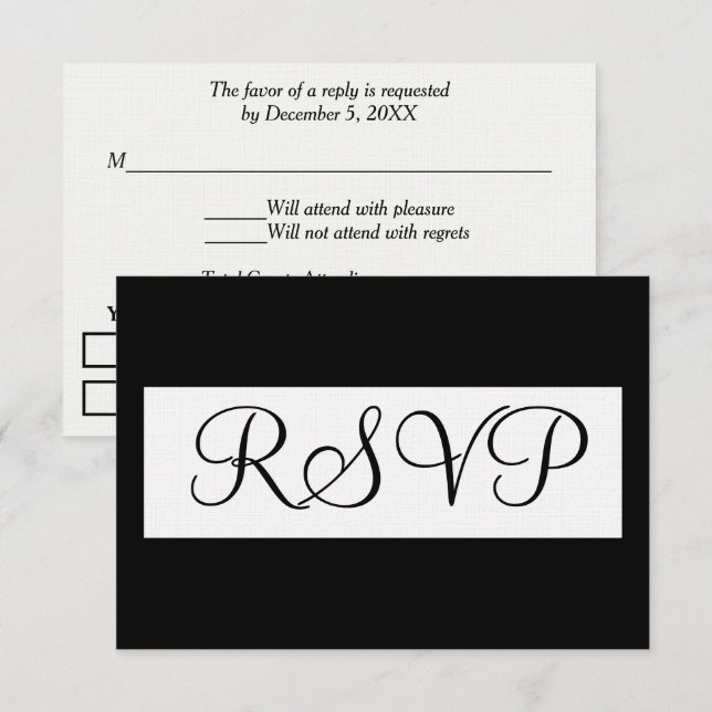 Formal RSVP Wedding Black White Card (Front/Back)