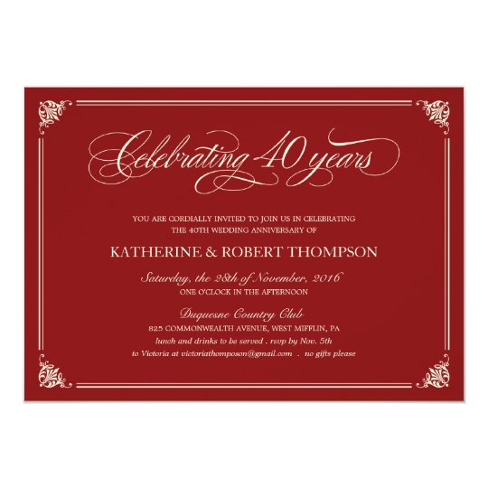 formal ruby 40th anniversary invitations zazzle co uk
