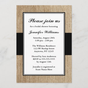 Formal Rustic Burlap Black Bridal Shower Invitation
