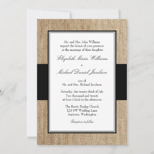 Formal Rustic Burlap Black Wedding Invitations