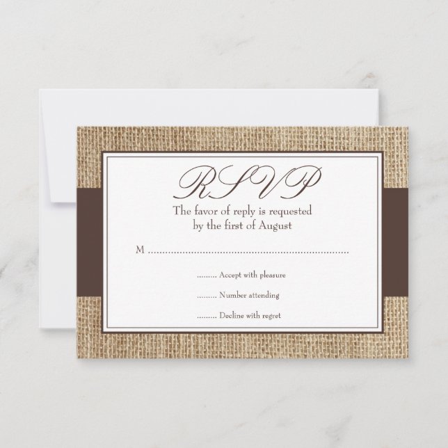 Formal Rustic Burlap Brown Response Card (Front)