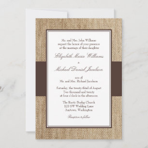 Formal Rustic Burlap Brown Wedding Invitations