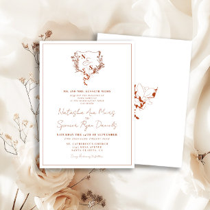 Formal Rustic Floral Crest Monogram Wedding Invitation