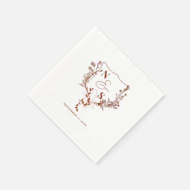 Formal Rustic Floral Crest Monogram Wedding Napkin (Corner)