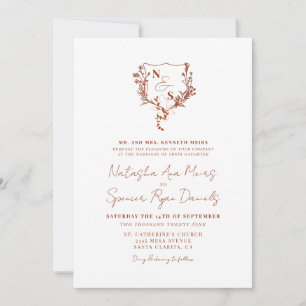 Formal Rustic Floral Crest Monogrammed Wedding Invitation