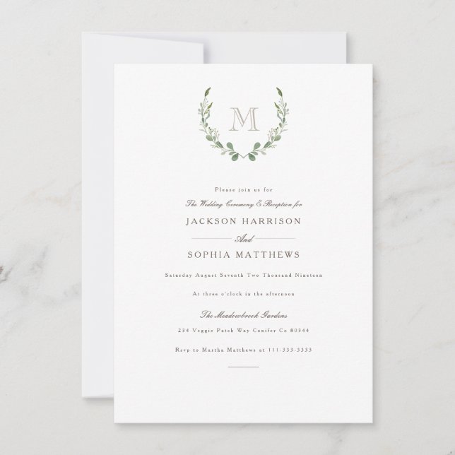 Formal & Rustic Greenery  | Initial Wedding Invite (Front)