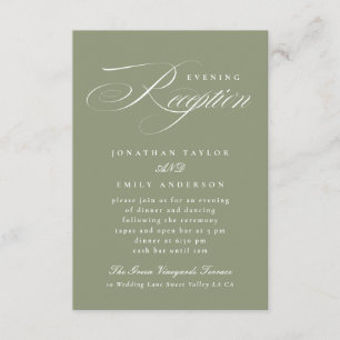 Formal Sage Green Calligraphy Wedding Reception Enclosure Card