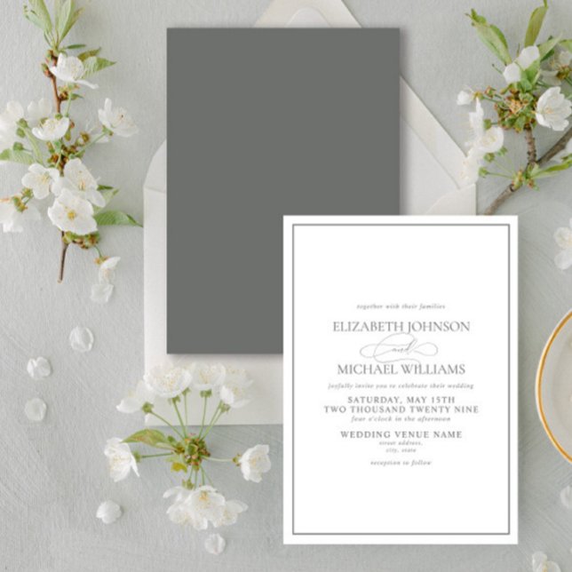 Formal Sage Green Classic Script Wedding Invitation (Creator Uploaded)