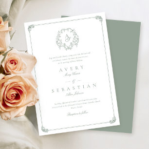 Formal Sage Green Monogram Wedding Invitation