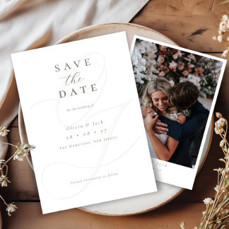 Formal Sage Green Script Photo Wedding Save The Date