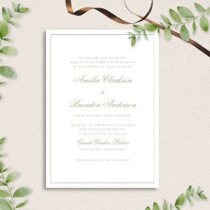 Formal Sage Green & White Border Script Wedding Invitation