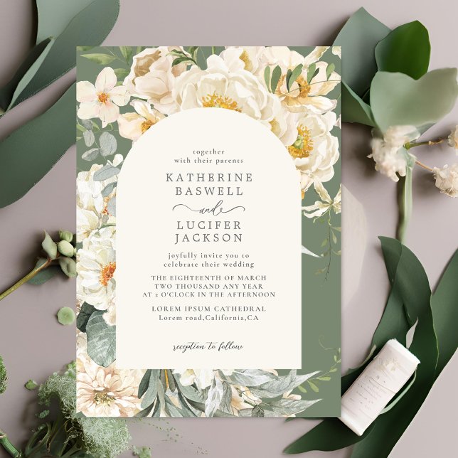 Formal Sage Green with Ivory floral Garden Wedding Invitation (Creator Uploaded)