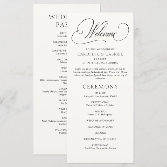 Formal Script Calligraphy Wedding Program (Front/Back)
