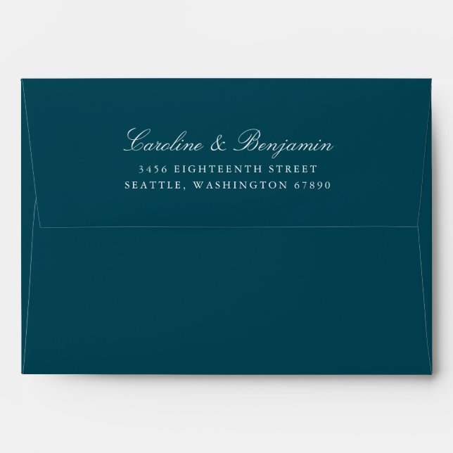 Formal Script Elegant Return Address Classic Teal Envelope (Back (Top Flap))