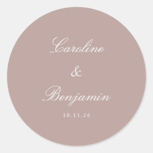 Formal Script Elegant Wedding Custom Dusty Mauve Classic Round Sticker