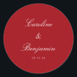 Formal Script Elegant Wedding Custom Red Classic Round Sticker<br><div class="desc">Stylish Formal Classic Traditional Script Elegant Wedding Invitation Custom Classic Round Sticker in Red and White</div>