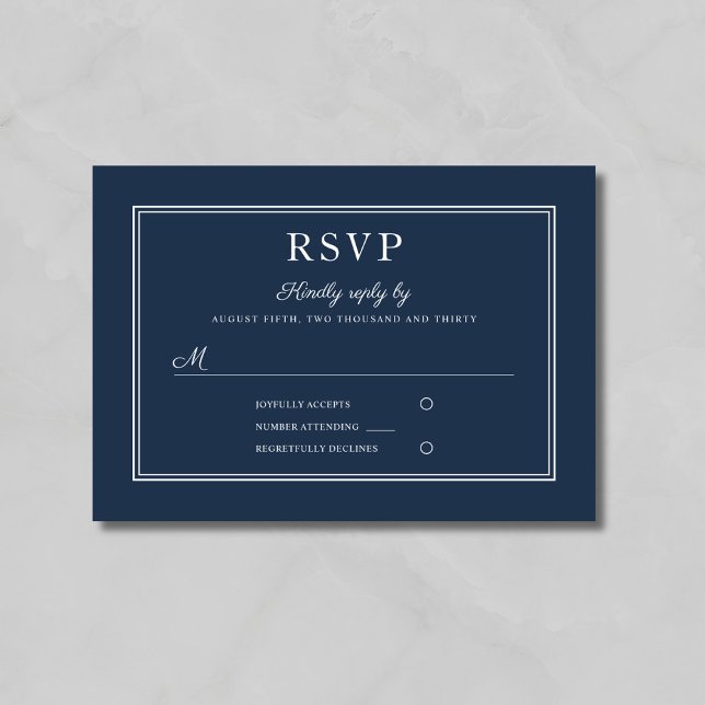 Formal Script Navy Blue Wedding RSVP Card (Formal Script Navy Blue Wedding RSVP Card)