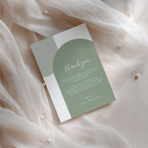 Formal Script Retro Sage Green Arch Boho Wedding Thank You Card