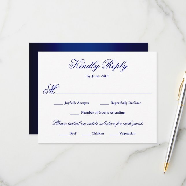 Formal Script Royal Blue Meal Choice RSVP Card (Front/Back In Situ)