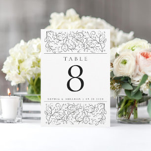Formal Scrolling Leaves Black White Table Number