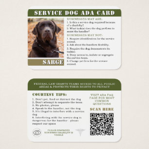 Formal Service Dog ADA Cards Photo ID Badge