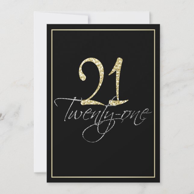 Formal Silver Black and Gold 21st Birthday Party Invitation (Front)