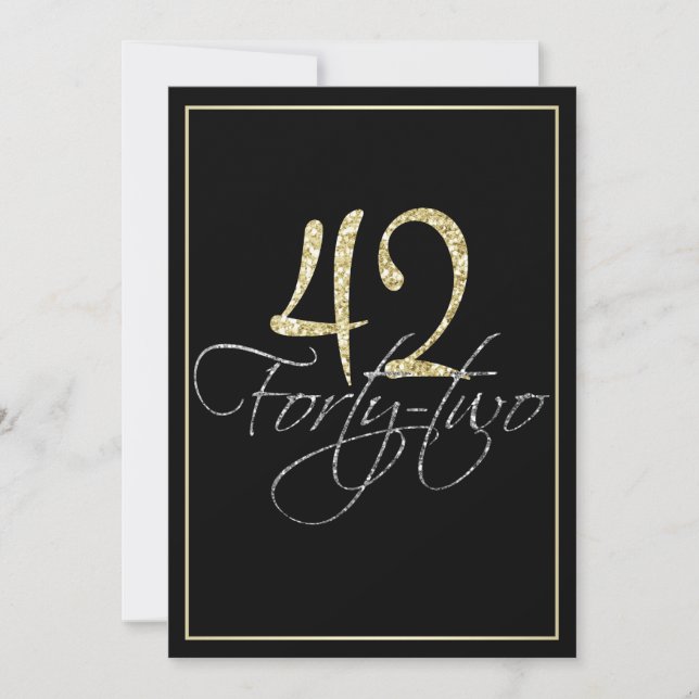 Formal Silver Black and Gold 42nd Birthday Party Invitation (Front)
