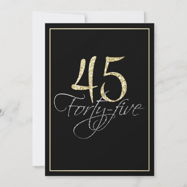 Formal Silver Black and Gold 45th Birthday Party Invitation (Front)