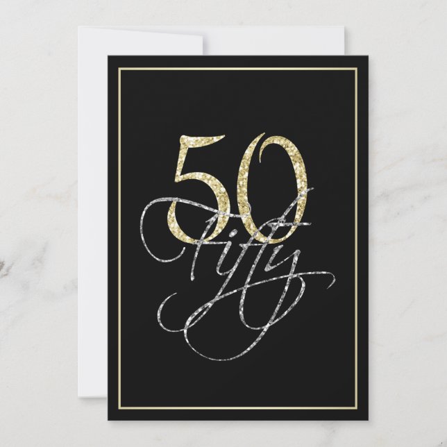 Formal Silver Black and Gold 50th Birthday Party Invitation (Front)