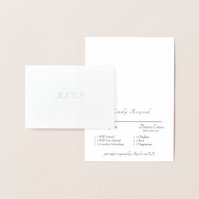 Formal Silver Foil RSVP Wedding Foil Card (Display)